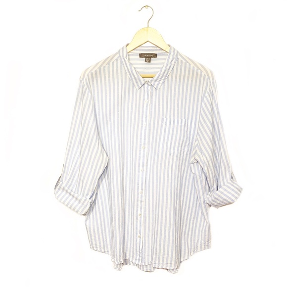 PRIMARK Blue and White Striped Button Down Shirt - Picture 1 of 5